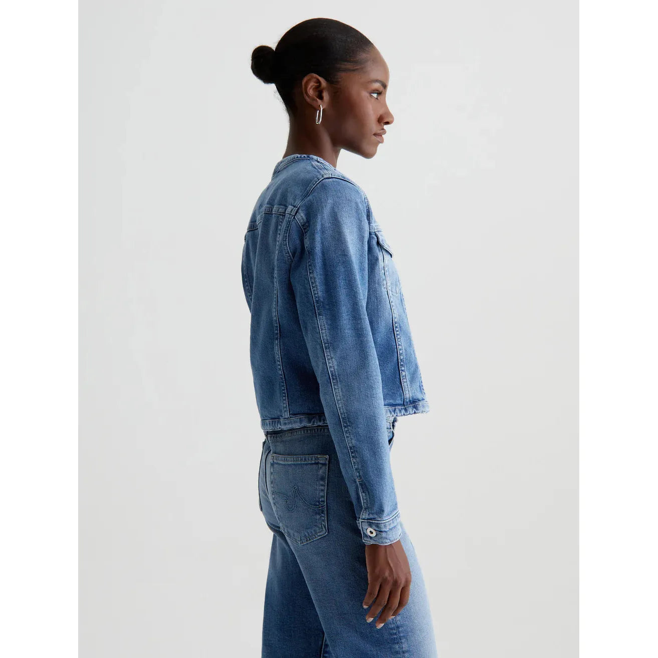 AG Jeans Eleanor Collarless Jean Jacket in Picture Perfect Wash