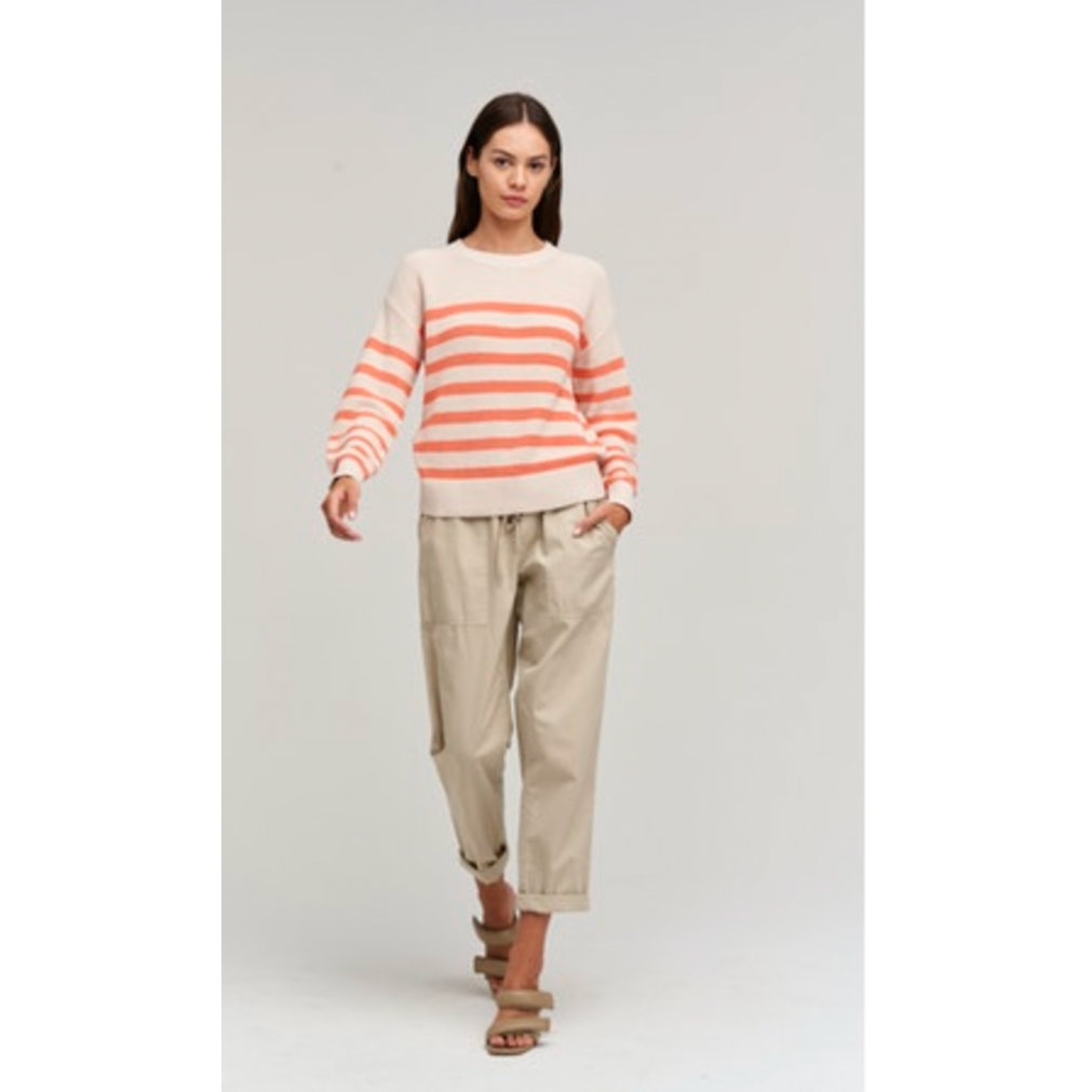 Velvet by Graham and Spencer Wren Textured Cotton Sweater in Ecru/Coral