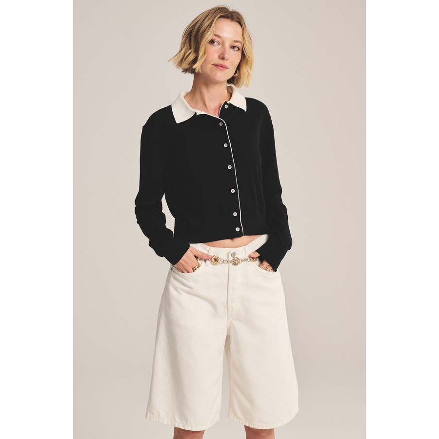 Velvet by Graham & Spencer Cotton Cashmere Blend Cardigan in Black