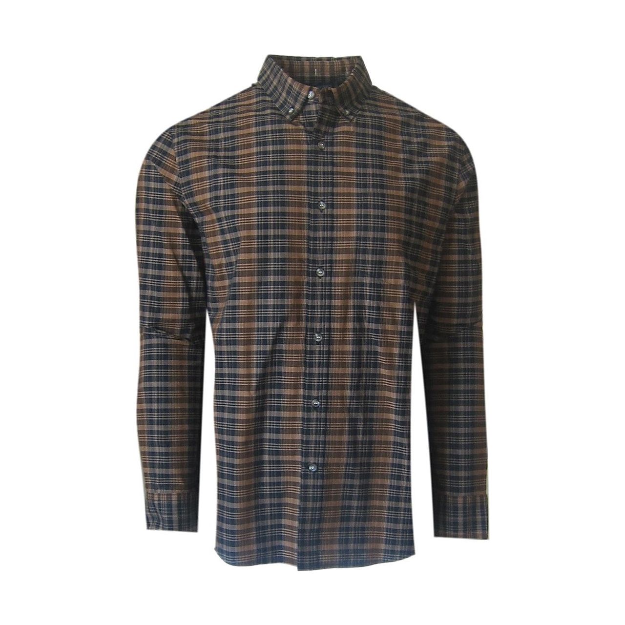 George Roth Basel Mens Long Sleeves Brown Plaid Shirt