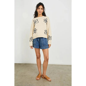 Rails Zoey Sweater in Ivory Navy Stitched Daisies