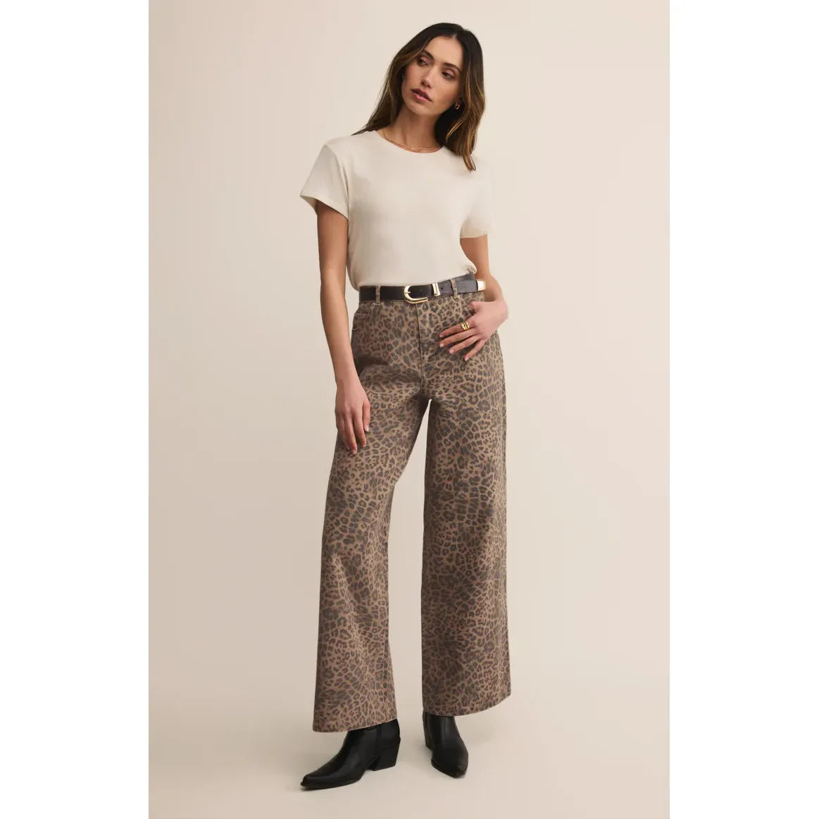 Z Supply Marli Denim Leopard Pant in Desert Tan
