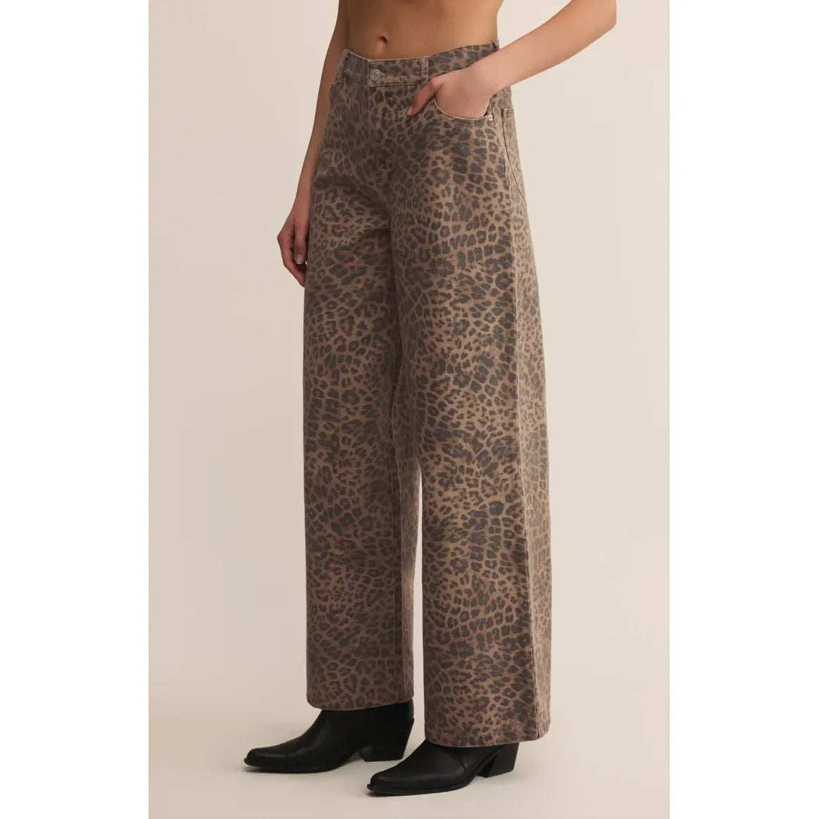 Z Supply Marli Denim Leopard Pant in Desert Tan