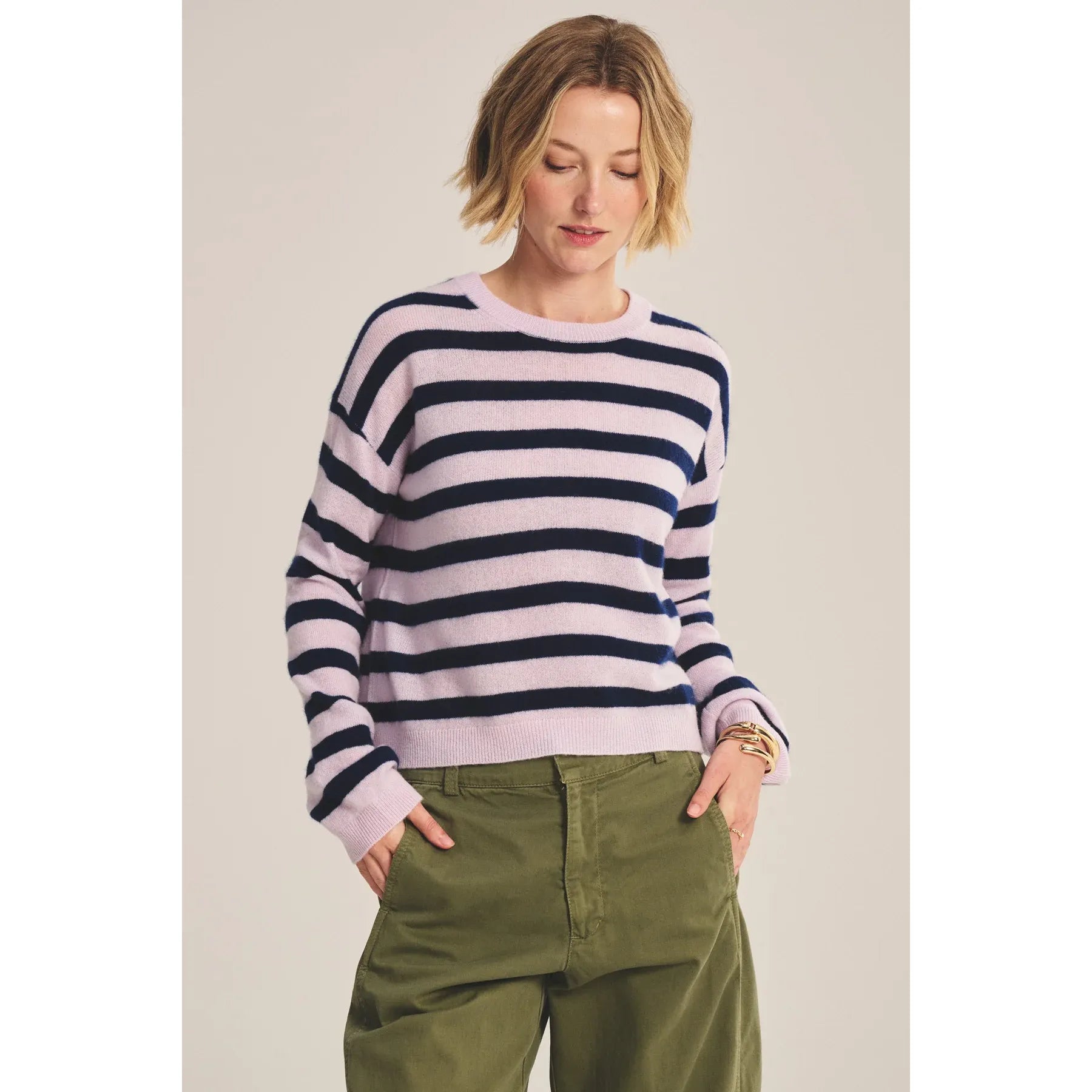 Velvet by Graham & Spencer Agnese Cashmere Striped Sweater in Lilac