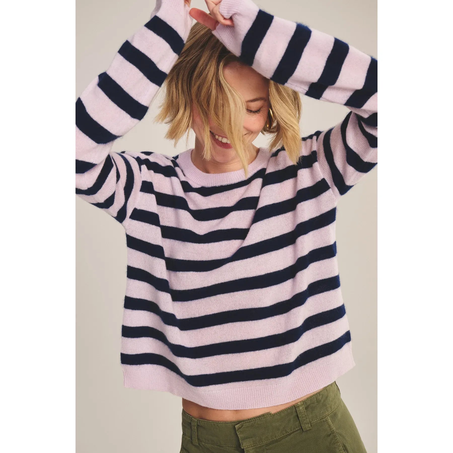 Velvet by Graham & Spencer Agnese Cashmere Striped Sweater in Lilac
