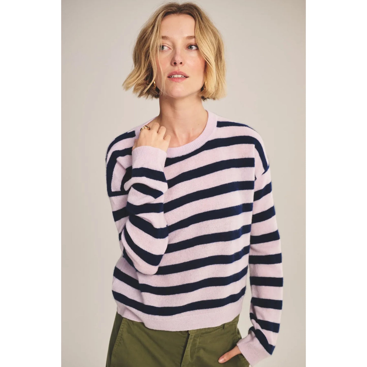 Velvet by Graham & Spencer Agnese Cashmere Striped Sweater in Lilac