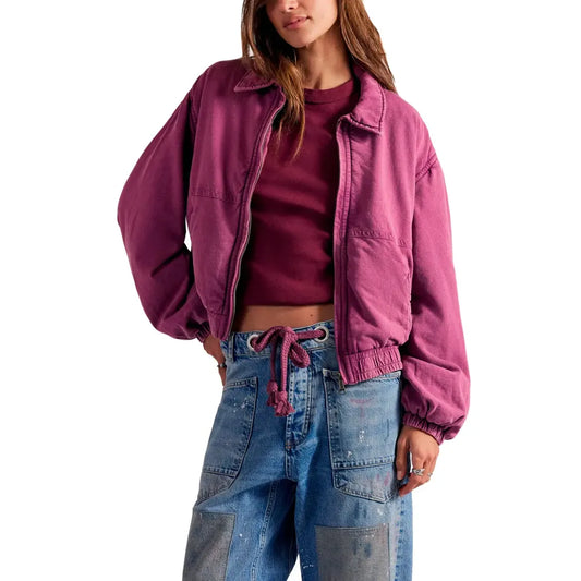 Free People Birdie Washed Jacket in Rouge