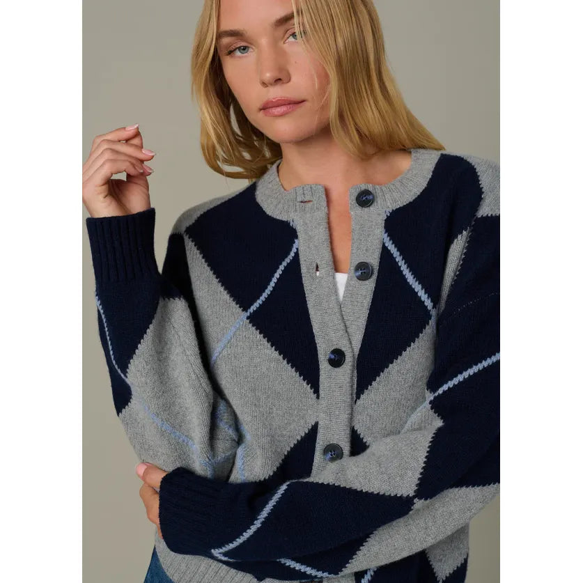 Joe's Relaxed Fit Cardigan in Blue Argyle