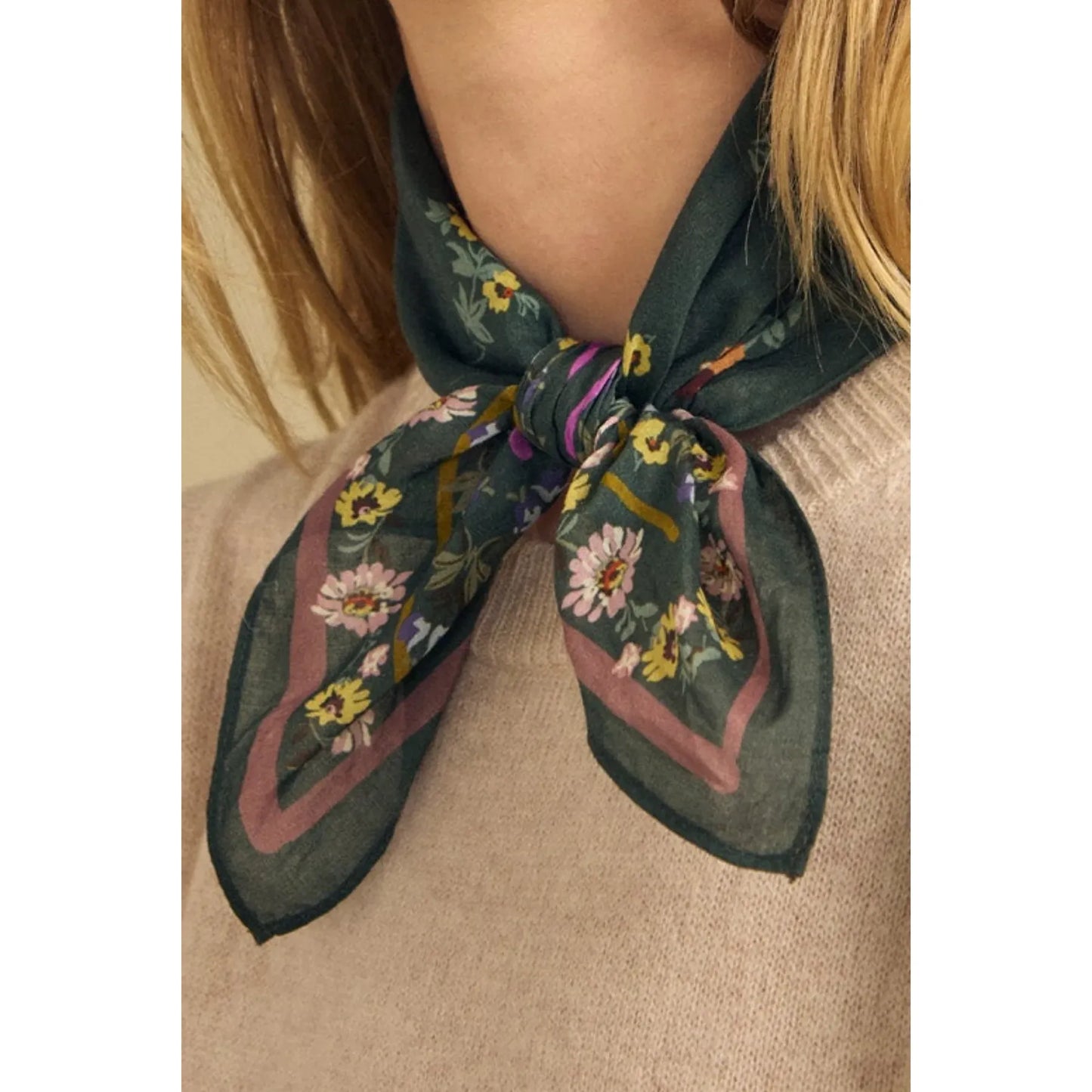 Velvet Mariana Floral Scarf in Hunter Green