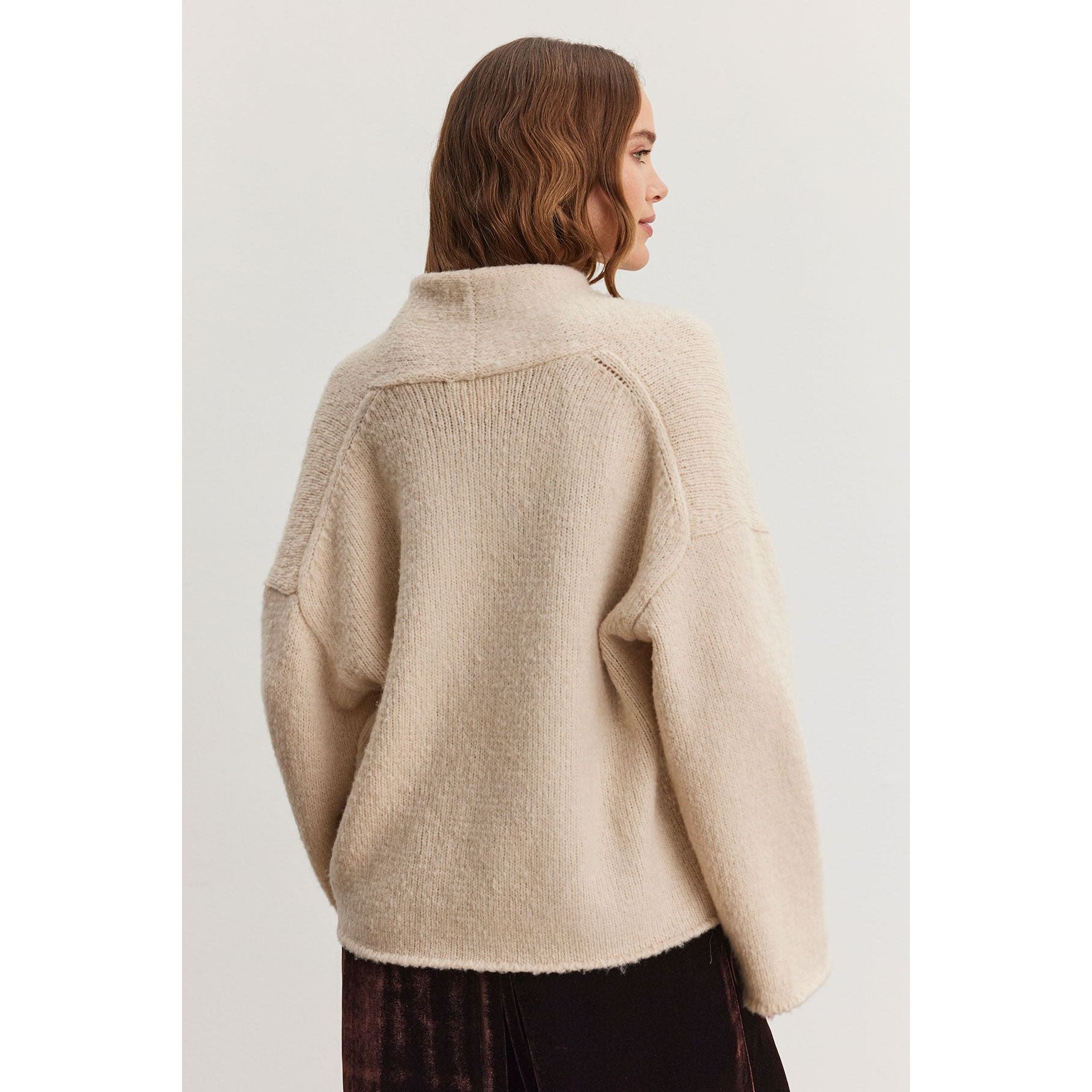 Velvet by Graham and Spencer Chanson Brushed Knit Open Cardigan with Pin in Beige