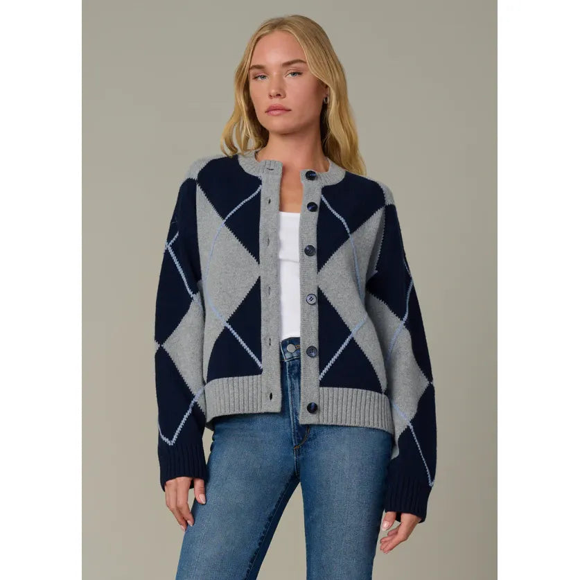 Joe's Relaxed Fit Cardigan in Blue Argyle