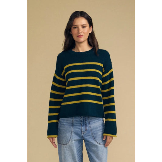 Velvet Lucia Cotton Cashmere Striped Sweater in Juniper