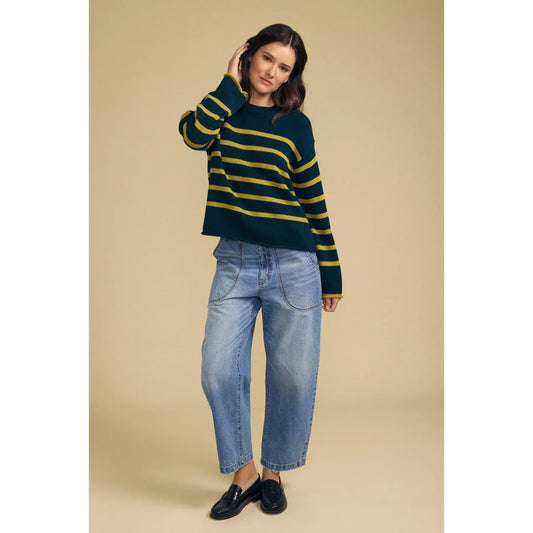 Velvet Lucia Cotton Cashmere Striped Sweater in Juniper