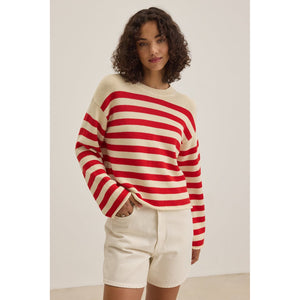 Velvet by Graham & Spencer Lex Cotton Cashmere Sweater in Cream and Red