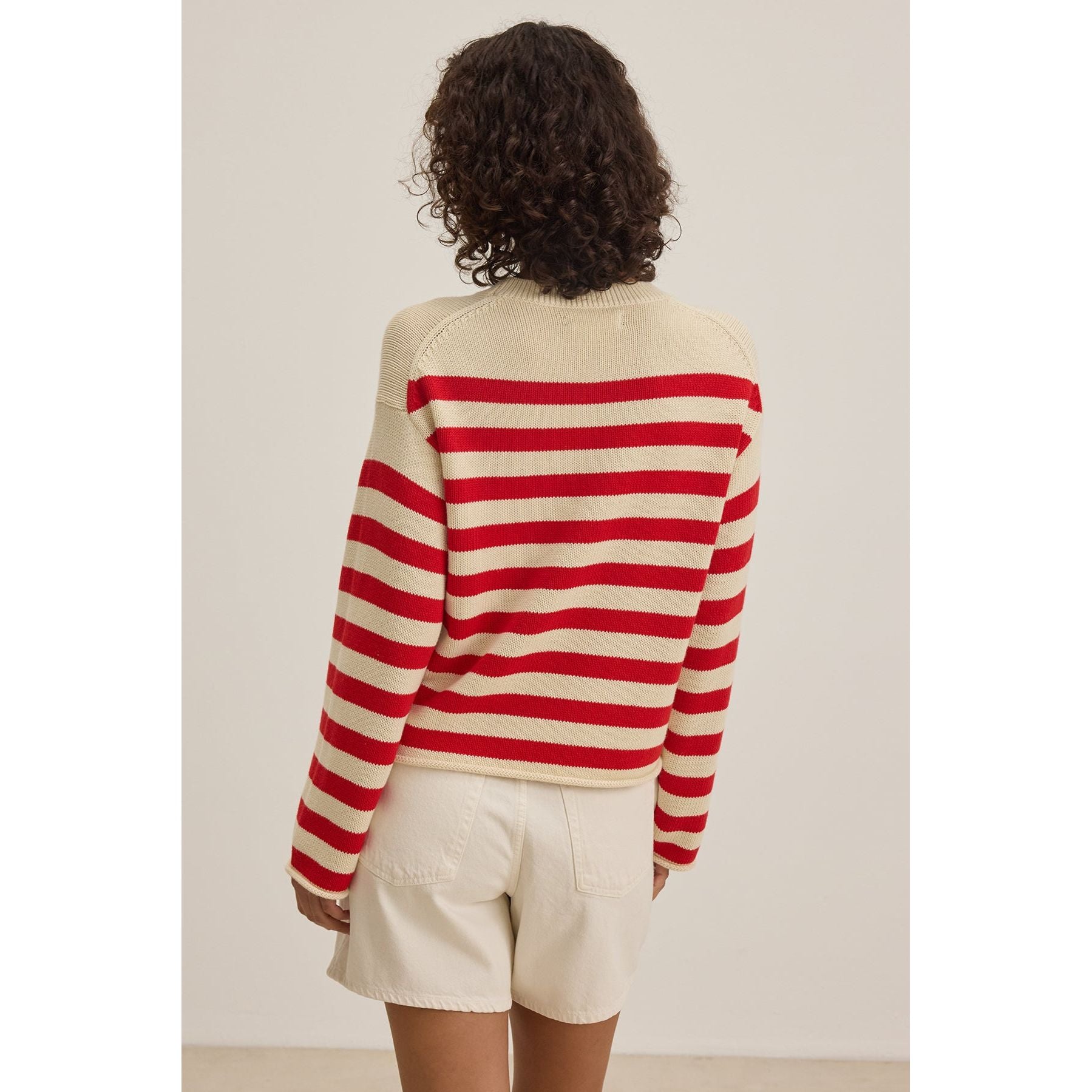 Velvet by Graham & Spencer Lex Cotton Cashmere Sweater in Cream and Red