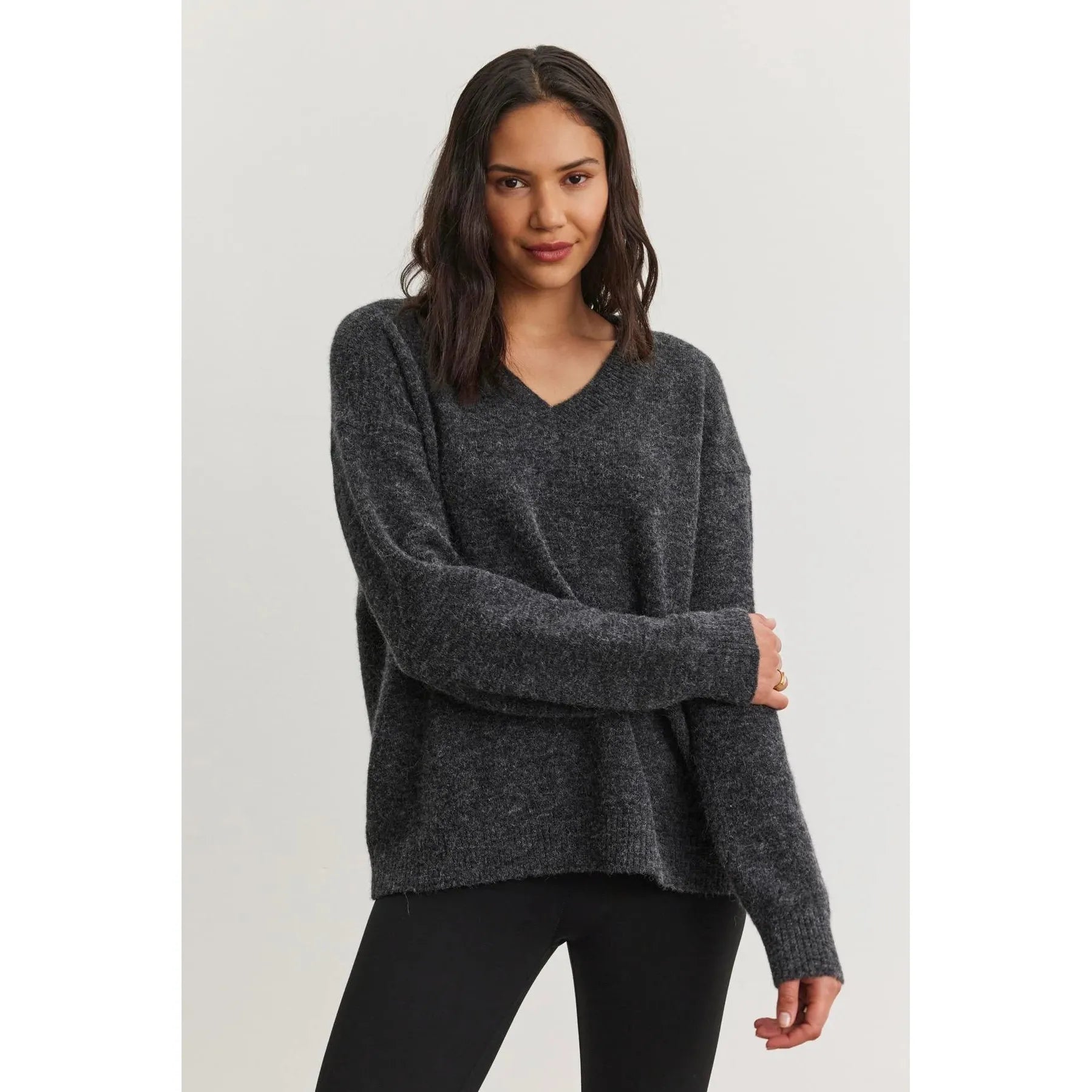 Velvet by Graham & Spencer Kelsa Alpaca V-Neck Sweater in Charcoal