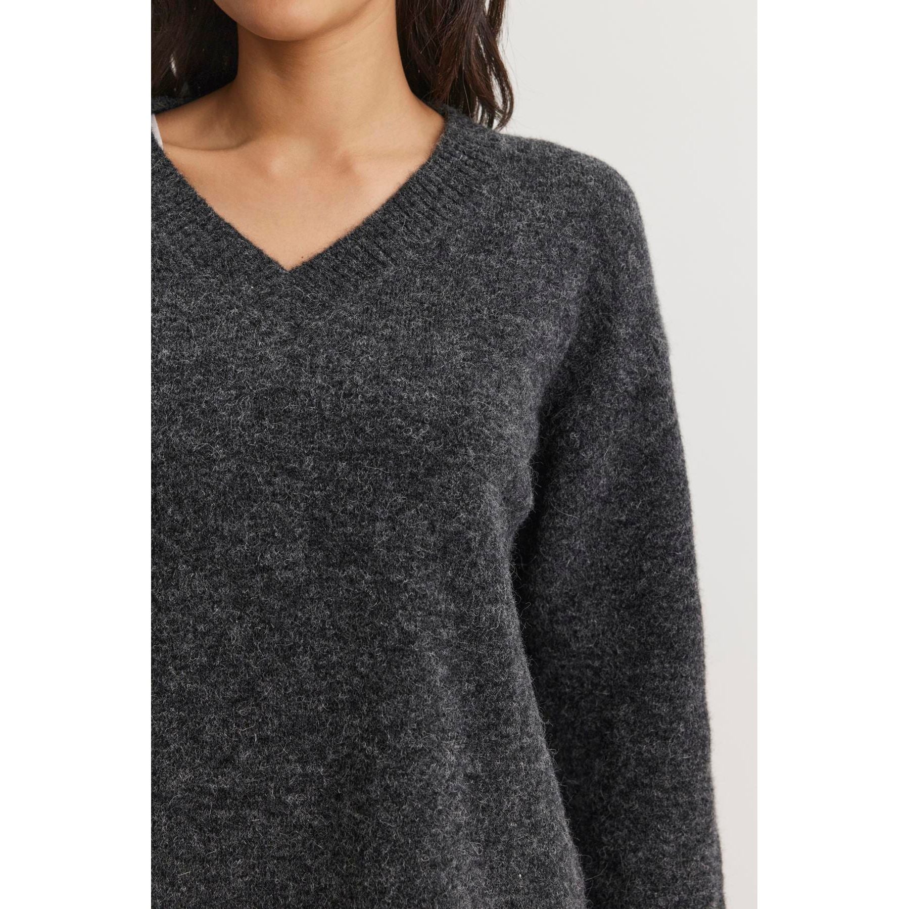 Velvet by Graham & Spencer Kelsa Alpaca V-Neck Sweater in Charcoal