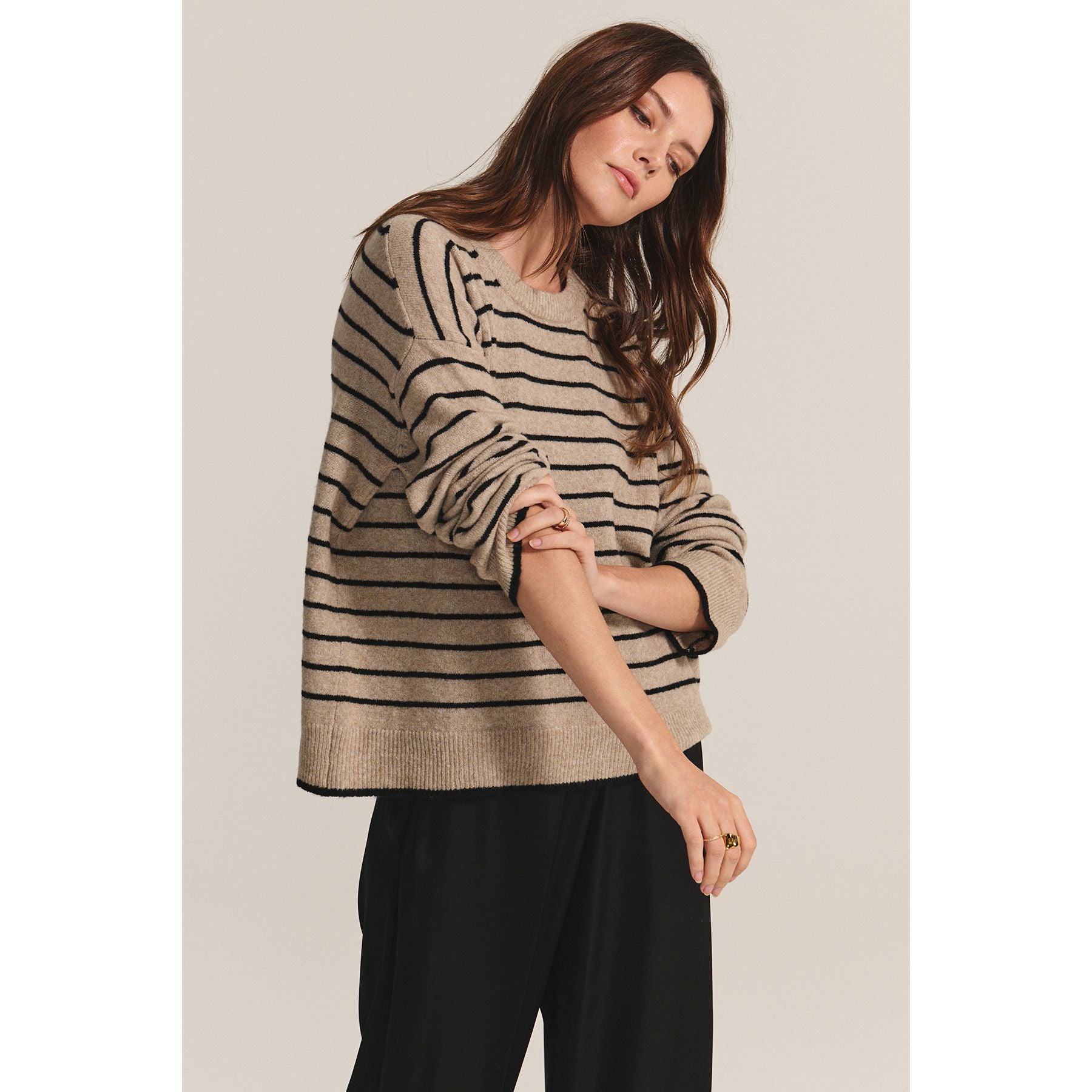 Velvet by Graham & Spencer Romyo Sweater in Oatmeal/Black