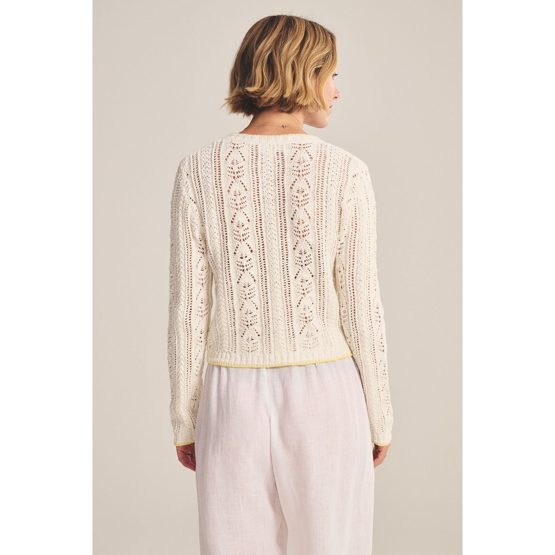Velvet by Graham and Spencer Daisy Cotton Pointelle Cardigan in Ivory