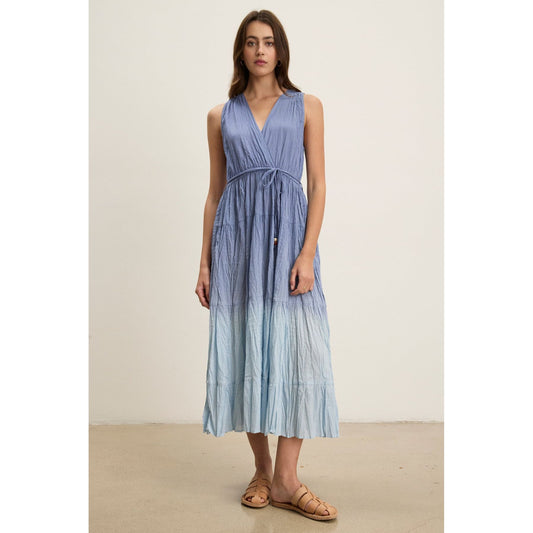 Velvet by Graham & Spencer Dip Dye Crinkle Voile Marilyn Dress in Cadet