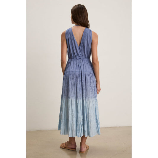 Velvet by Graham & Spencer Dip Dye Crinkle Voile Marilyn Dress in Cadet