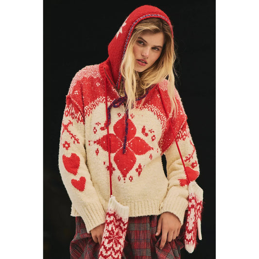 Free People Mythical Sweater in Vanilla Scarlet Combo