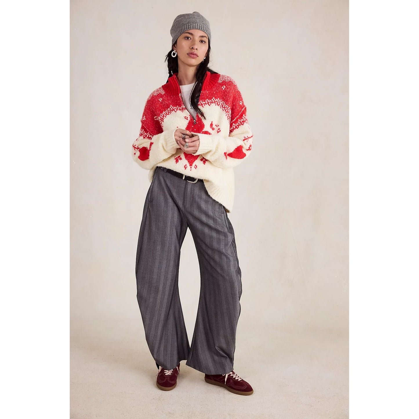 Free People Mythical Sweater in Vanilla Scarlet Combo