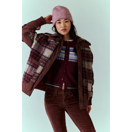 Free People Sana Quilted Bomber in Pomegranate Combo