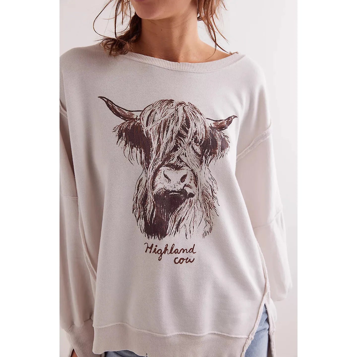 Free People We The Free Graphic Camden Pullover in Highland Cow
