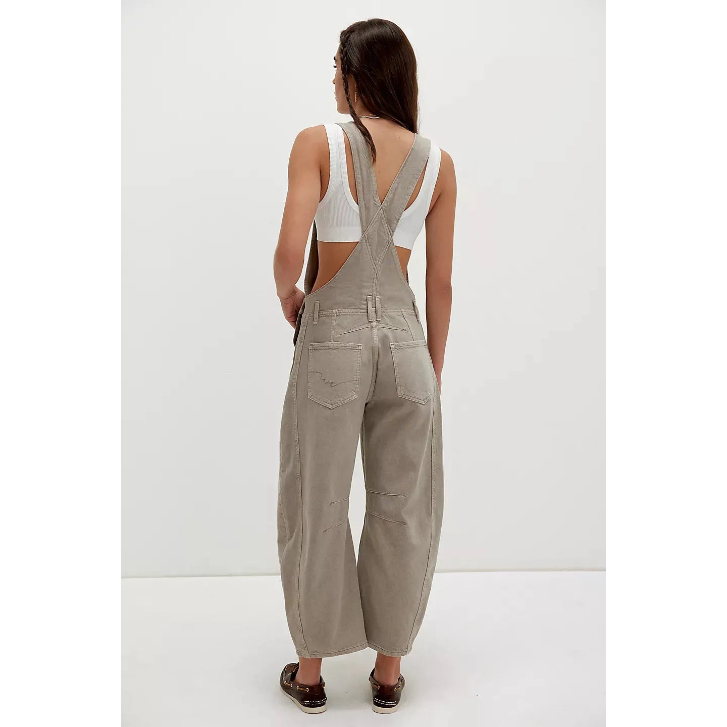Free People Good Luck Barrel Overalls in Cobblestone