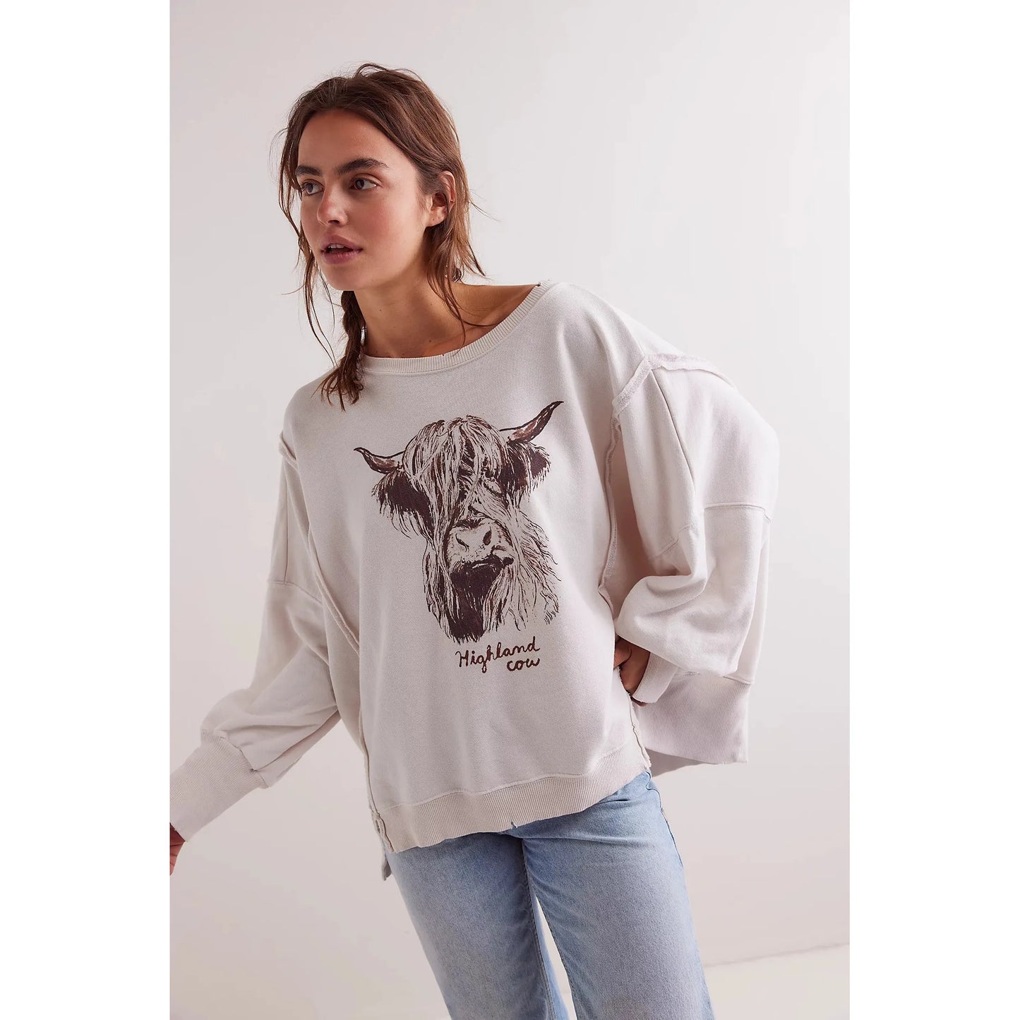 Free People We The Free Graphic Camden Pullover in Highland Cow