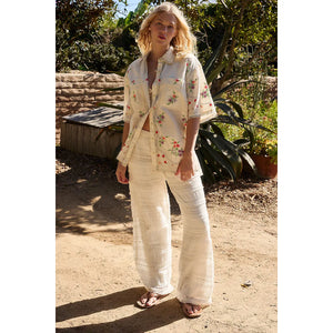 Free People Emma Embroidered Top in Tofu Combo