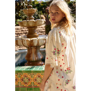 Free People Emma Embroidered Top in Tofu Combo
