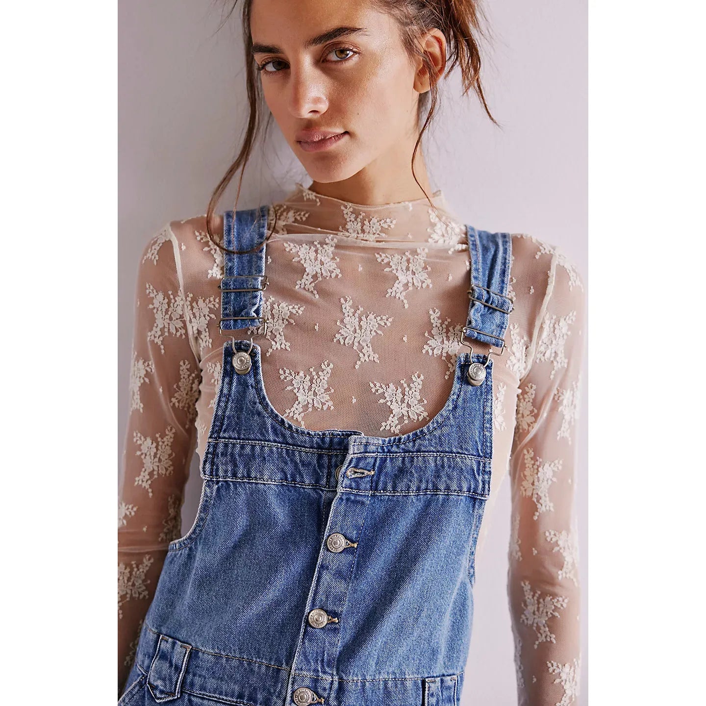 Free People Edie Denim Skirtall in Nimbus