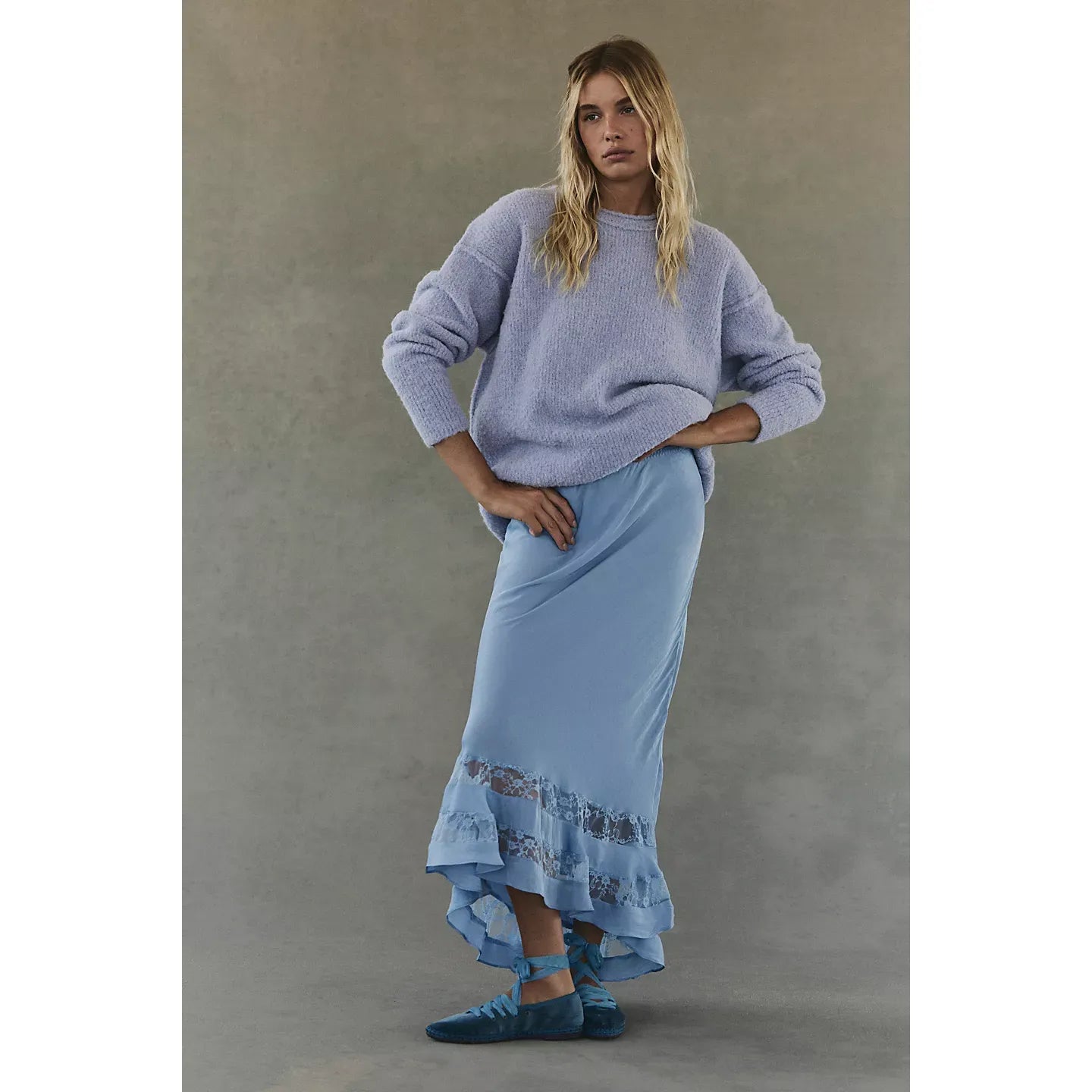 Free People Long Lost Lover Maxi Slip Skirt in Cashmere Blue