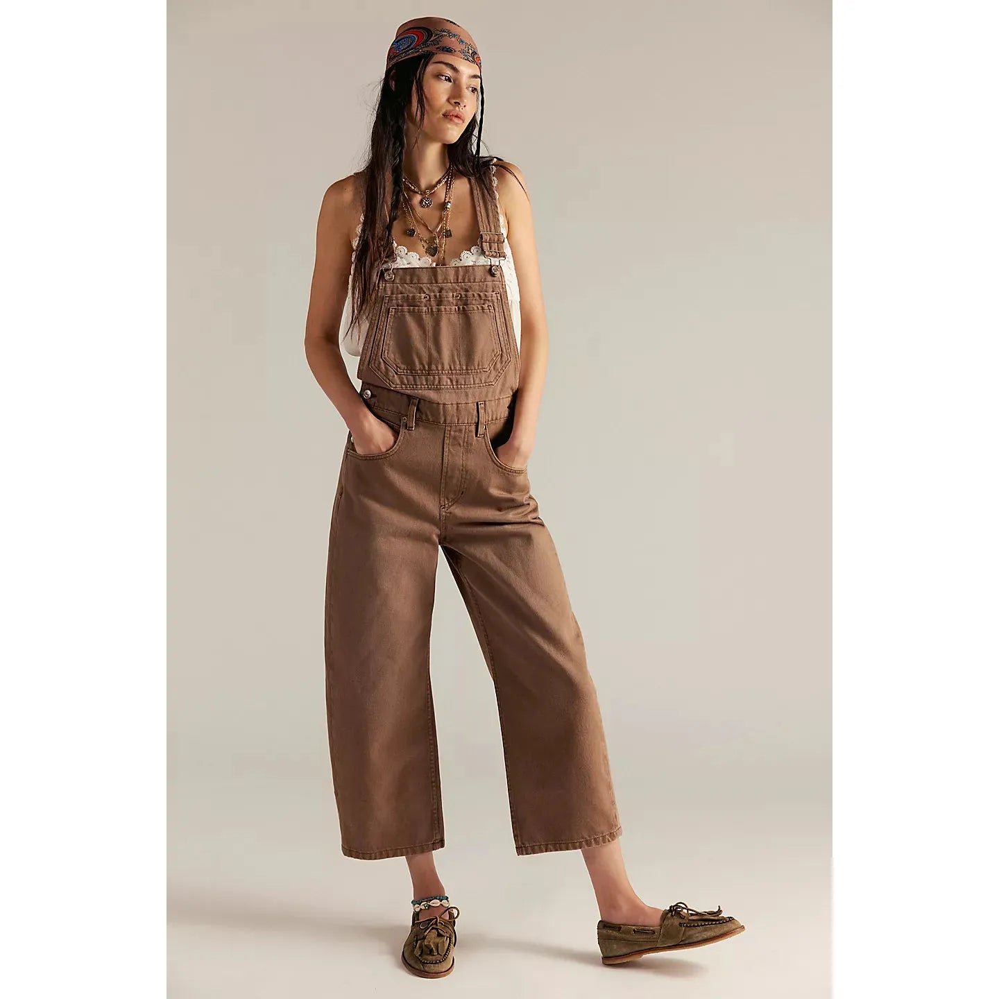 Free People Deep Trance Overalls in Brown Sugar