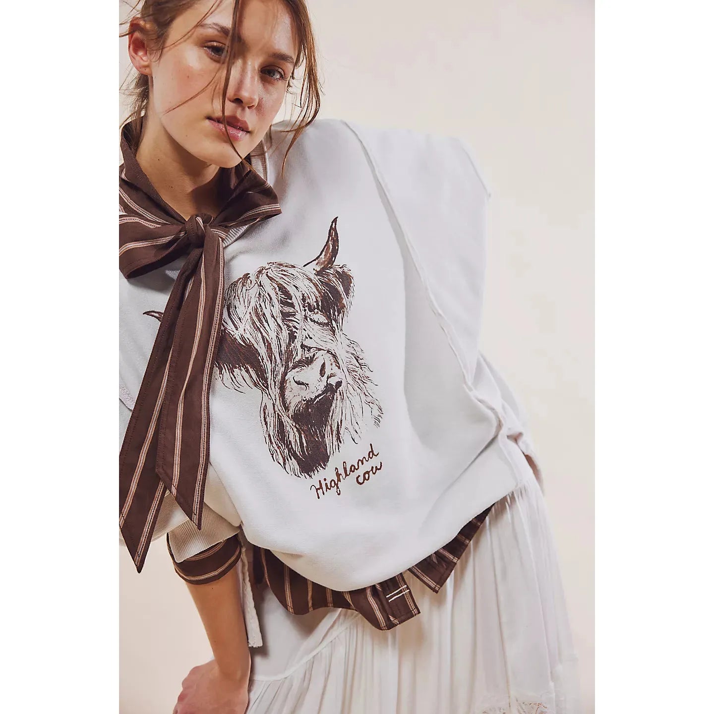 Free People We The Free Graphic Camden Pullover in Highland Cow
