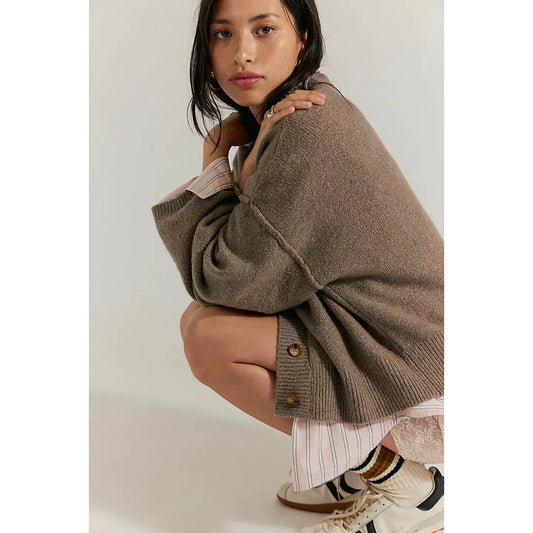Free People Cool of the Night Cardi in Mocha Melange