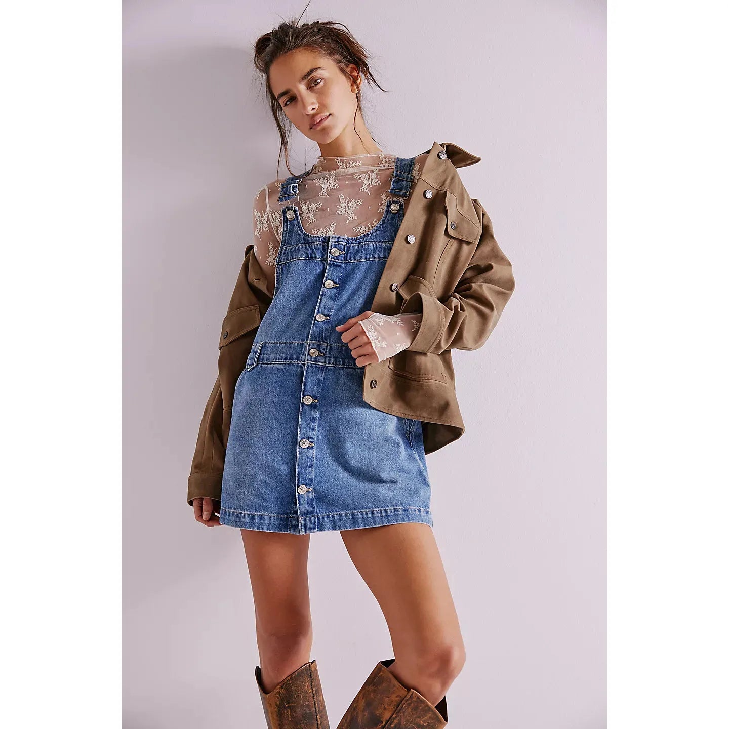 Free People Edie Denim Skirtall in Nimbus