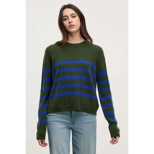 Velvet by Graham & Spencer Diana Cashmere Striped Sweather in Military/Blue