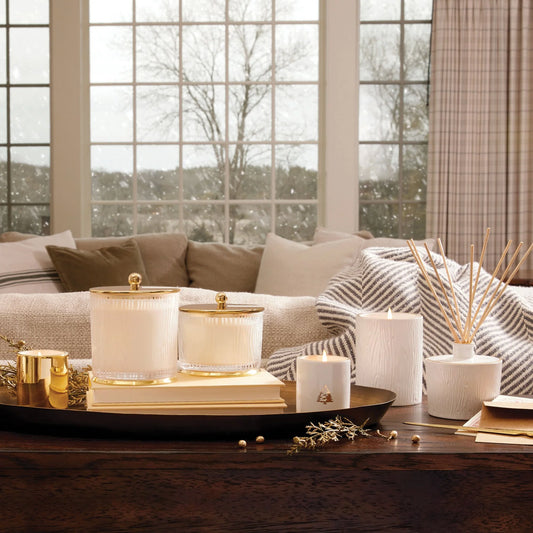 Thymes Frasier Fir Large Frosted Wood Grain Candle
