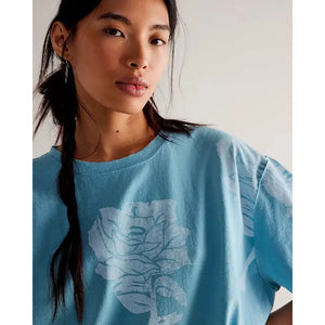 Free People Painted Floral Tee in Blue Combo