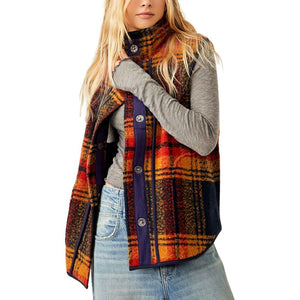 Free People Wrapped Up Blanket Vest in Navy and Gold