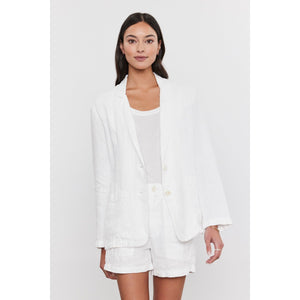 Velvet by Graham & Spencer Lenny Heavy Linen Blazer in White