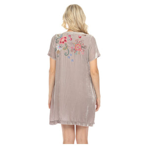 Johnny Was Velvet V-Neck Shift Dress in Silver Peony