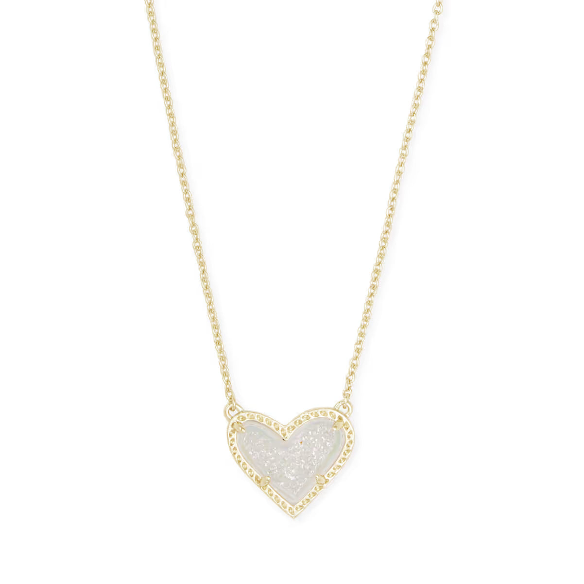 Kendra Scott Ari Heart Gold Pendant Necklace Irredescent Drusy