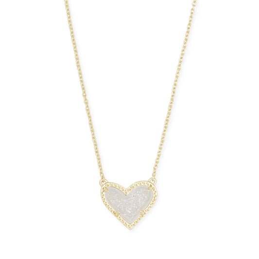 Kendra Scott Ari Heart Gold Pendant Necklace Irredescent Drusy