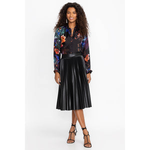 Johnny Was Emmi Vegan Leather Pleated Skirt in Black