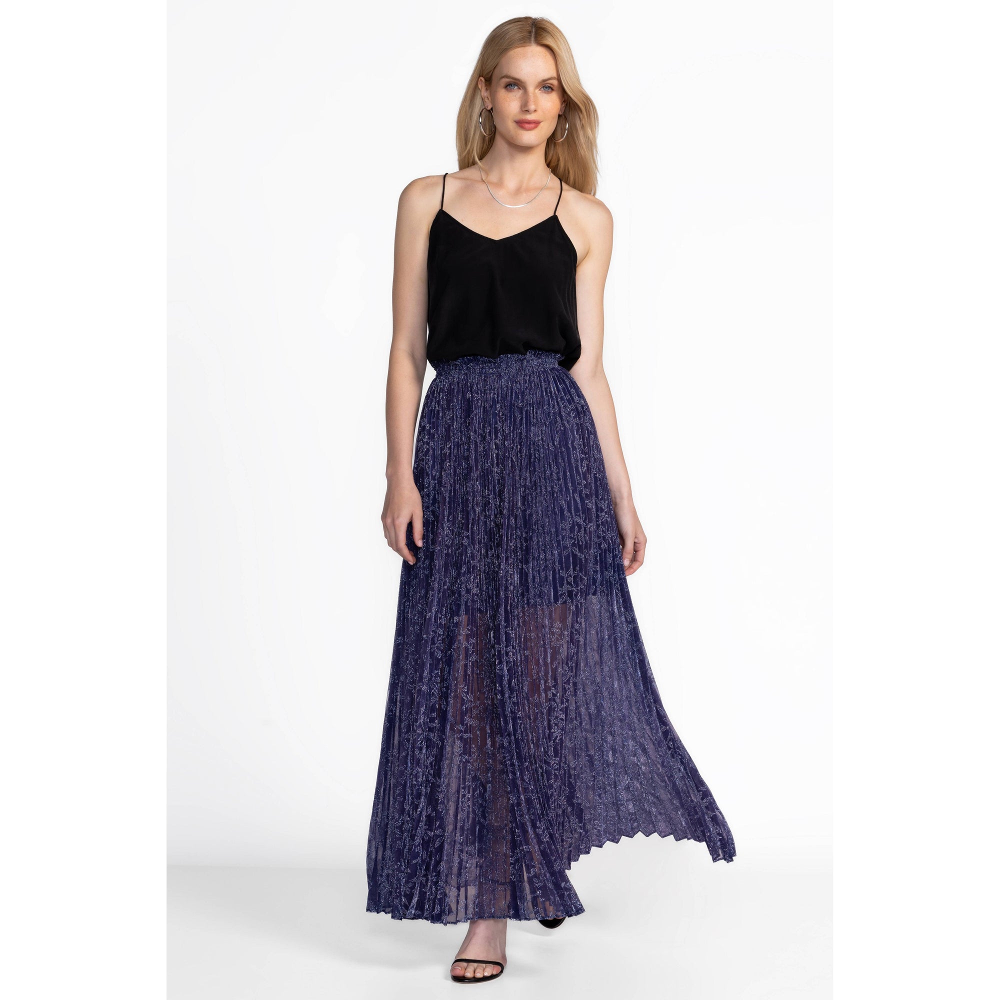 Johnny Was Montee Pleated Maxi Skirt in Electric Blue