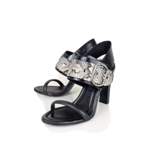 BCBGMaxAzria Nell Sandals Heels Leather in Black Snake